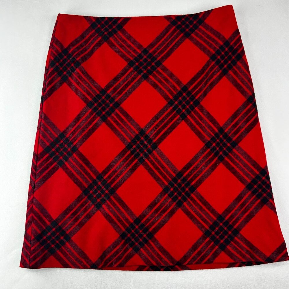 Talbots Red & Black Plaid Wool Blend A-Line Skirt Lined Preppy